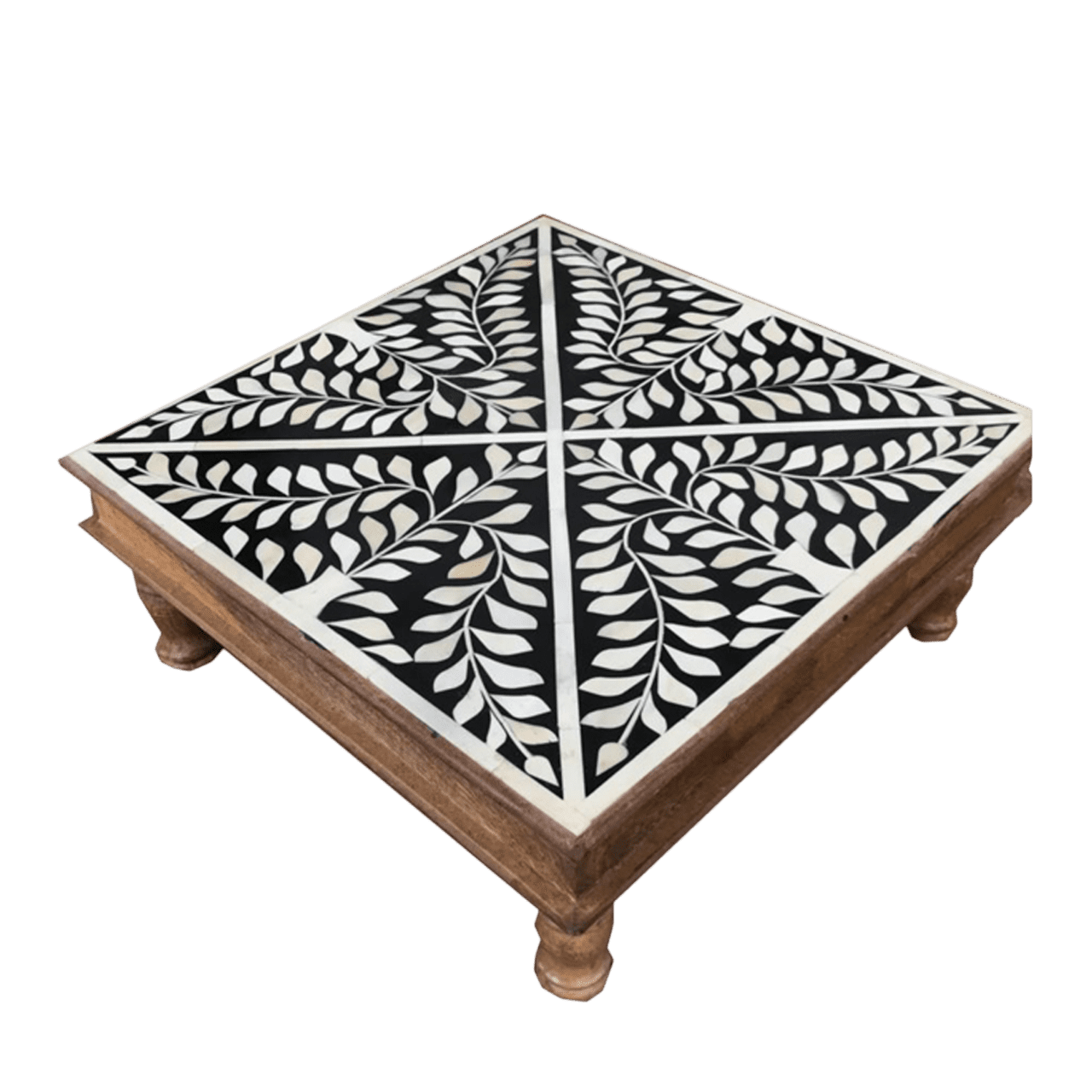 Handcrafted Bone Inlay Console Table – Geometric Diamond Pattern 2-Drawer Entryway Desk (Black & White)