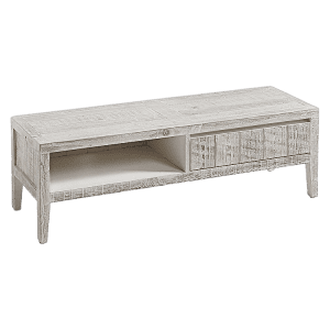 Rustic Hand-Carved Floral 2-Drawer Nightstand
