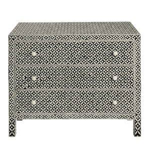 Handcrafted Bone Inlay 3-Drawer Dresser – Geometric Star Pattern Chest of Drawers (Black & White)