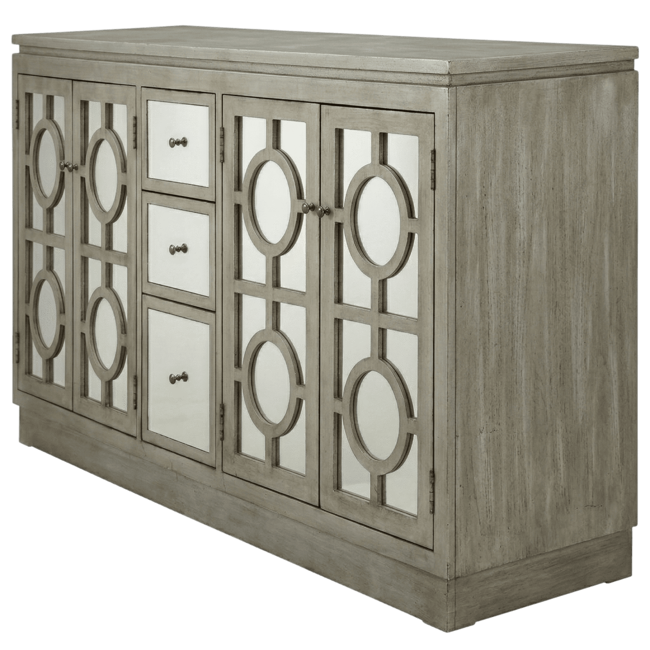Heritage Jali-Cut 4-Door Sideboard in Distressed Antique White