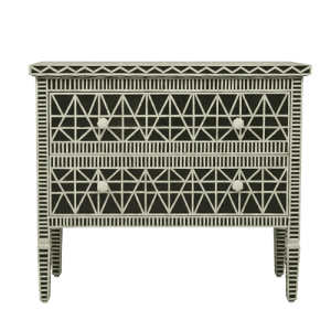 Artisan Geometric Bone Inlay 2-Drawer Accent Chest in Black