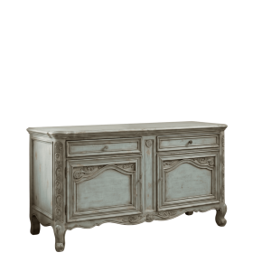 Antique French Country Sideboard – Distressed Blue Hand-Carved Buffet Table
