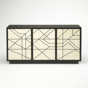 Geometric Bone Inlay 3-Door Media Console – Jet Black