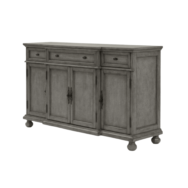 Artisan Hand-Carved White-Wash 4-Door Sideboard