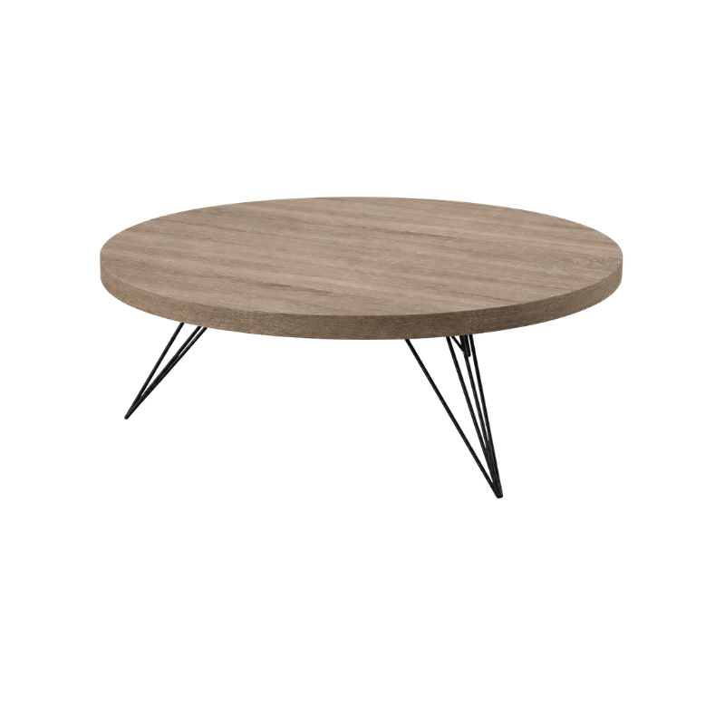 Modern Round Wood Coffee Table with Metal Hairpin Legs