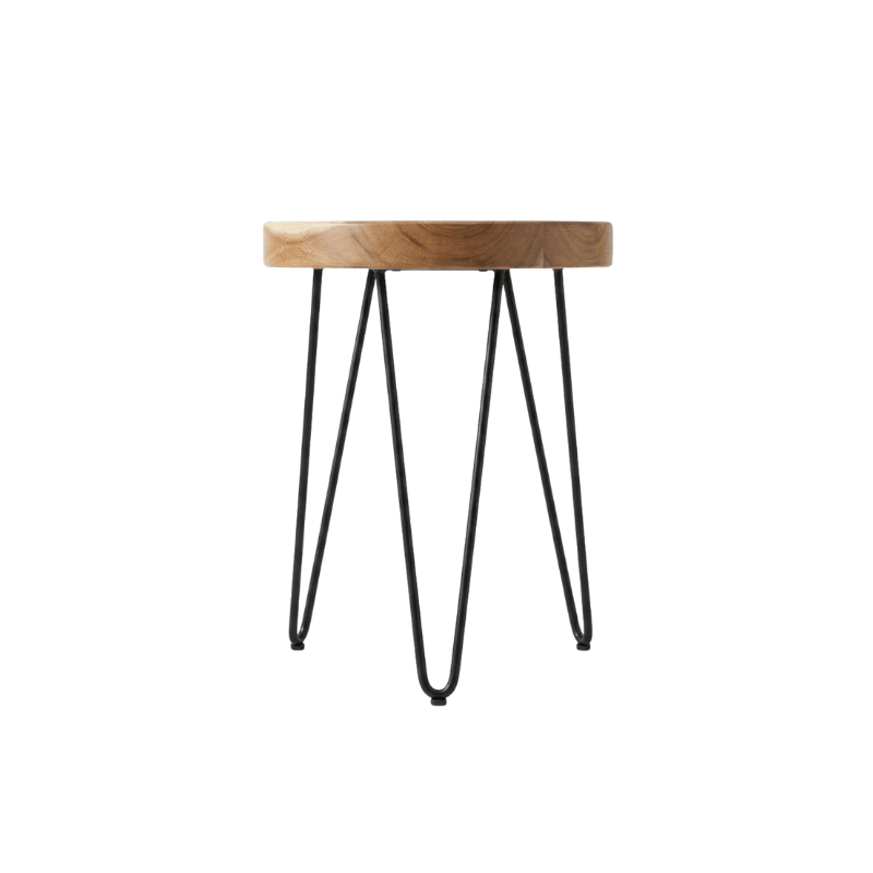 Rustic Round Solid Wood Side Table with Industrial Black Hairpin Legs