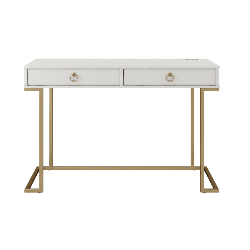 Modern Glam White & Gold 2-Drawer Writing Desk