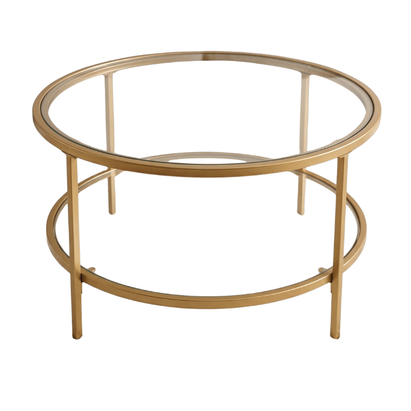 Modern Round Glass Coffee Table with Gold Metal Frame – Elegant Living Room Furniture