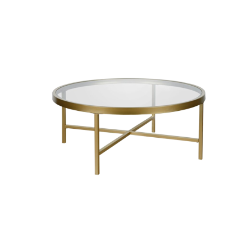 Aura Modern Round Glass Coffee Table with Gold Metal Frame
