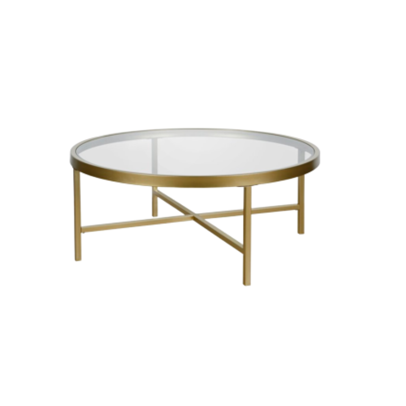 Modern Round Glass Coffee Table – Gold Frame - Image 2
