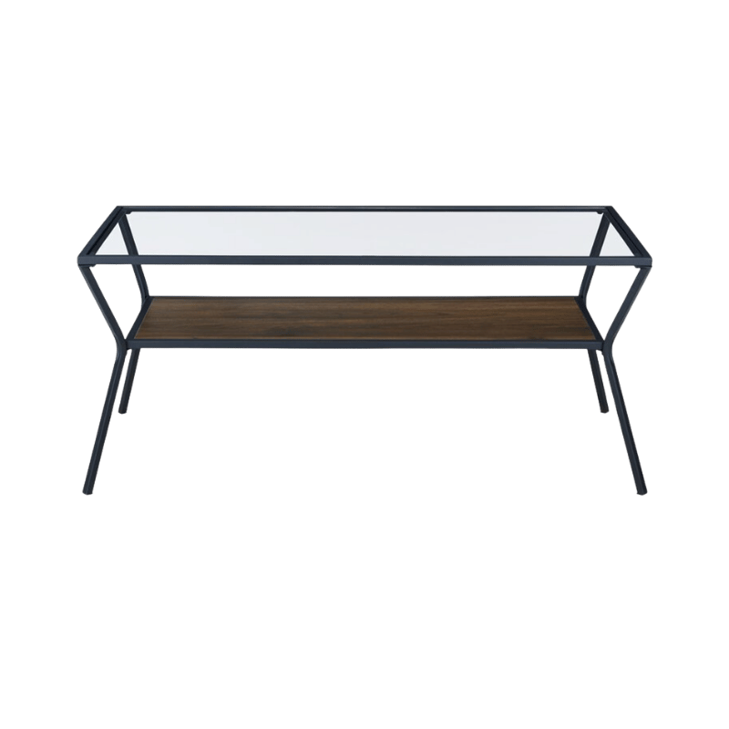 Modern Industrial Glass Coffee Table with Metal Frame