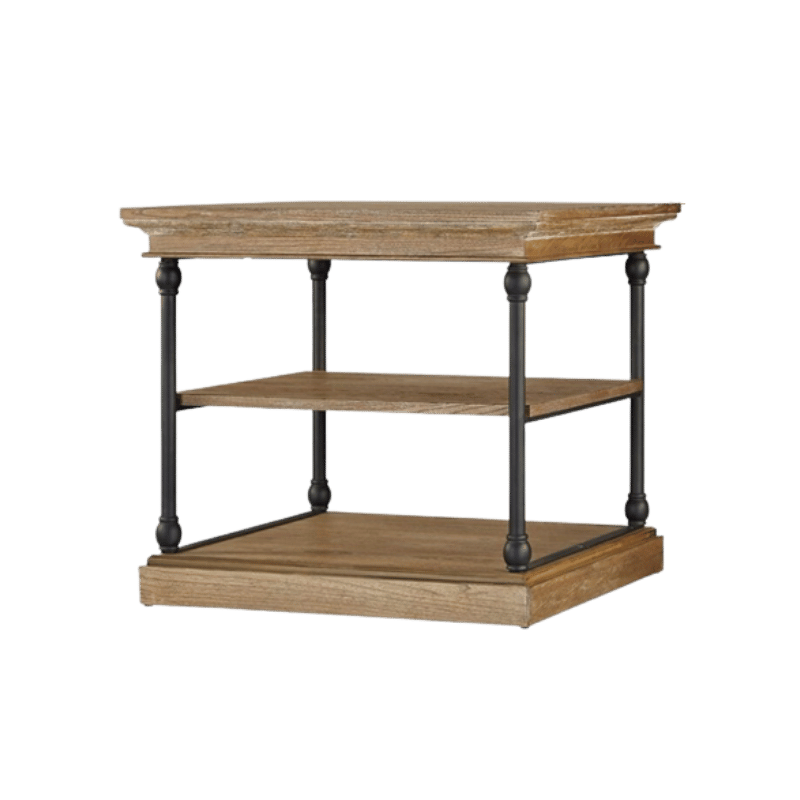 Rustic Two-Tier Wooden Accent Table with Black Metal Frame – Versatile Living Room Table