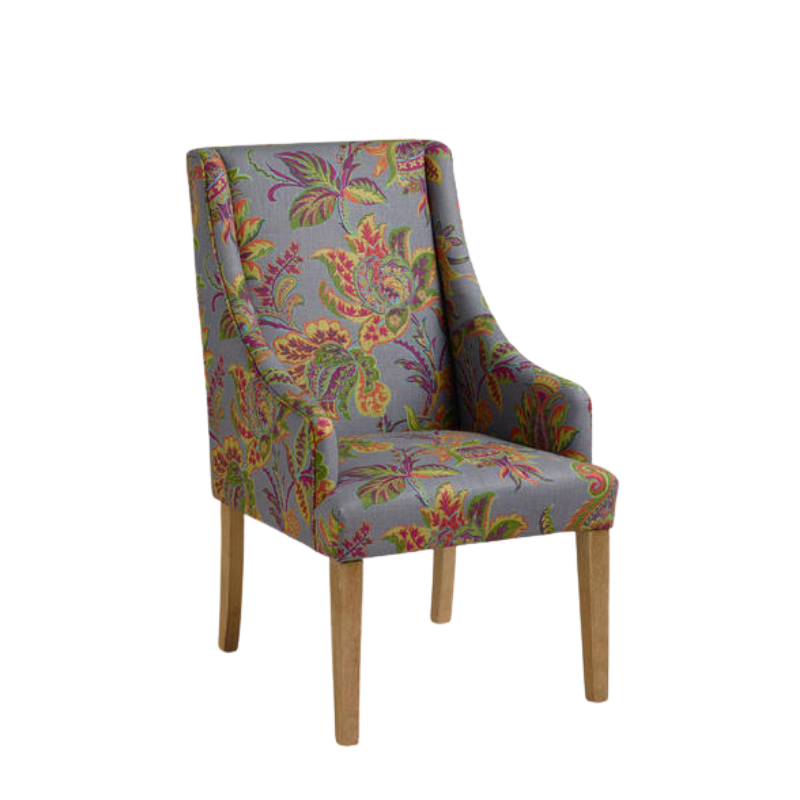 Designer Floral Upholstered Accent Chair with Wooden Legs