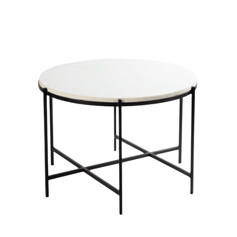 Modern Round Coffee Table with White Top & Black Metal Frame | Minimalist Center Table for Living Room