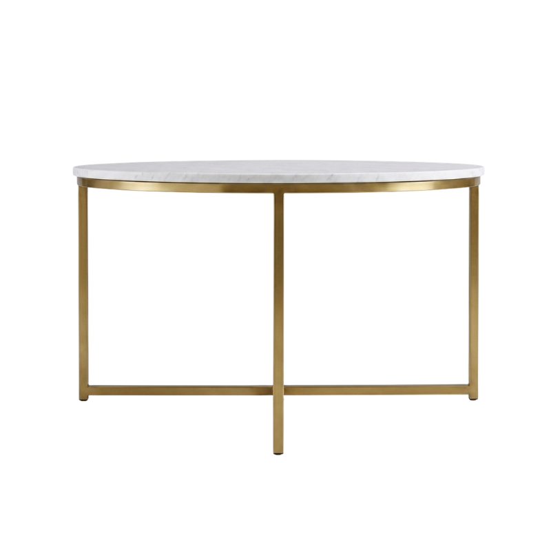 Luxury White Marble Coffee Table with Gold Metal Frame | Modern Round Center Table