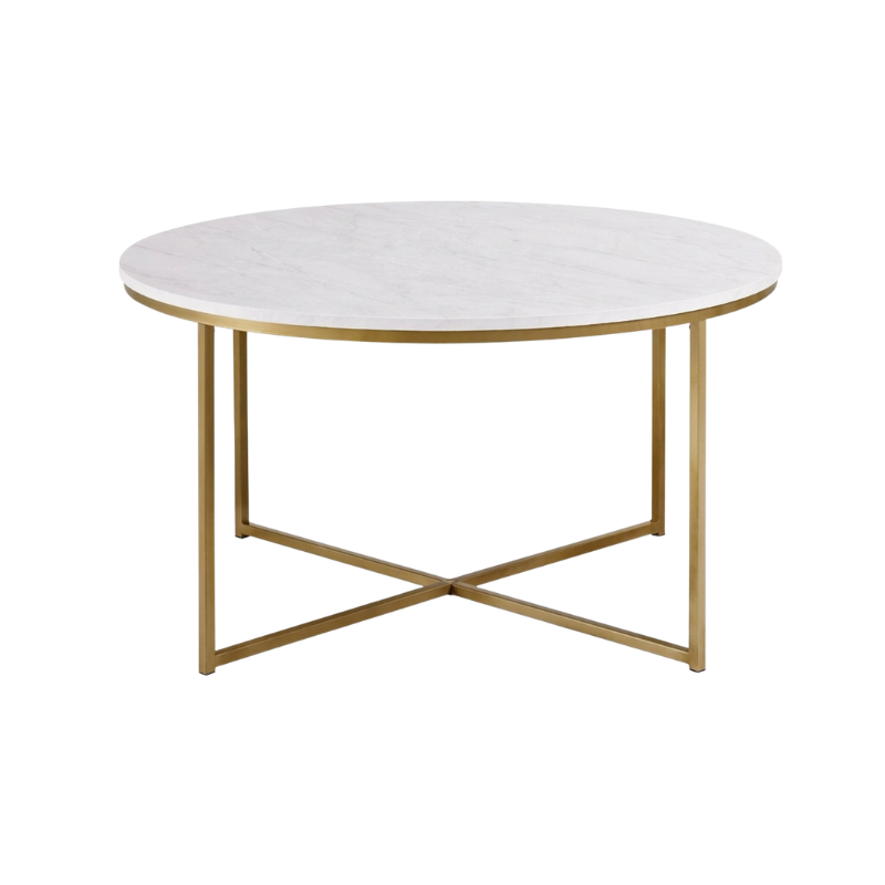 Modern Round Marble Dining Table with Gold Metal Base | Luxury White Dining Table