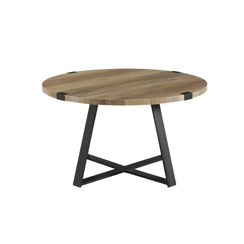 Modern Round Wooden Coffee Table with Black Metal Legs | Rustic Center Table