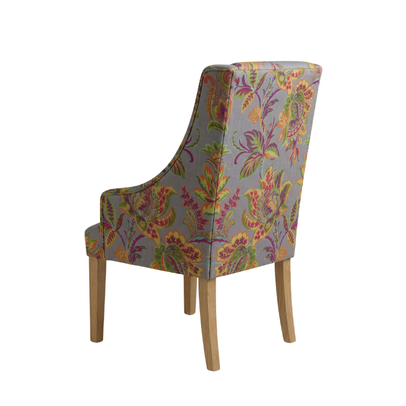 Designer Floral Upholstered Dining Chair with Wooden Legs | Luxury Accent Chair