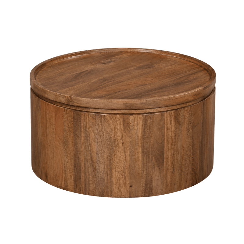 Solid Wood Round Coffee Table with Hidden Storage – Modern Minimalist Center Table