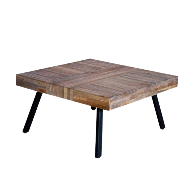Rustic Solid Wood Coffee Table with Metal Legs | Modern Industrial Center Table