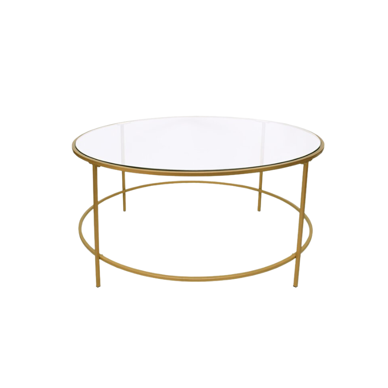 Luxury Gold Round Glass Coffee Table | Modern Metal Center Table for Living Room