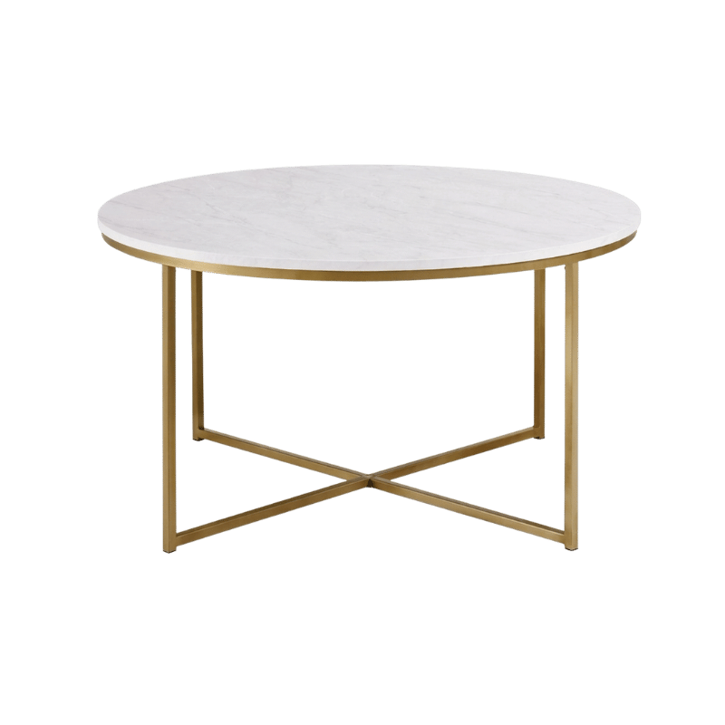 Modern Round Marble Top Coffee Table with Gold Metal Frame – Minimalist Luxury Center Table