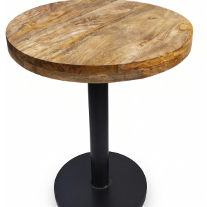 Industrial Rustic Round Wooden Bistro Table with Heavy-Duty Steel Base