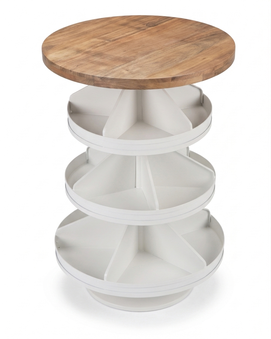 3-Tier Lazy Susan Storage Table with Wood Top - Image 2